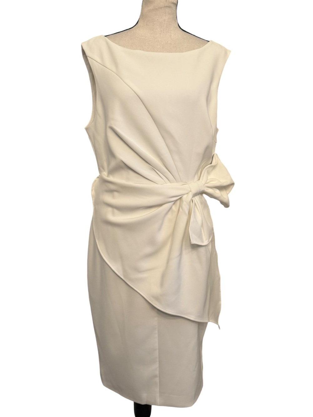 Fehaute NWT White Wrap Sheath Dress Asymmetrical Tie Bow Sleeveless Medium